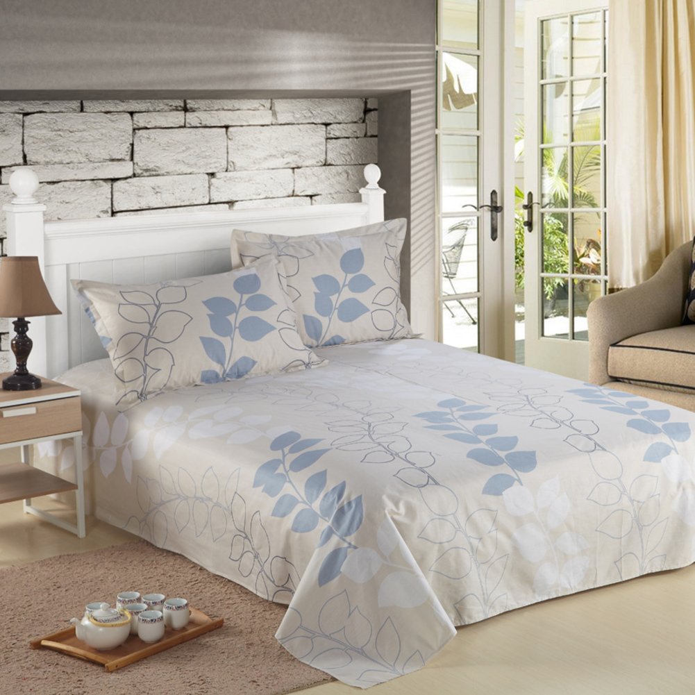 Drap plat en coton et lin sergé 160x230 haut de gamme pour lit simple ou double
