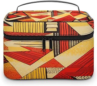 African Style Prints Travel Makeup Bag Cosmetic Bag Toiletry Bags | Large Capacity Water Resistant Makeup Pouch with Handle & Divider, Portable Zipper Cosmetic Case for Women Travel Gym Home