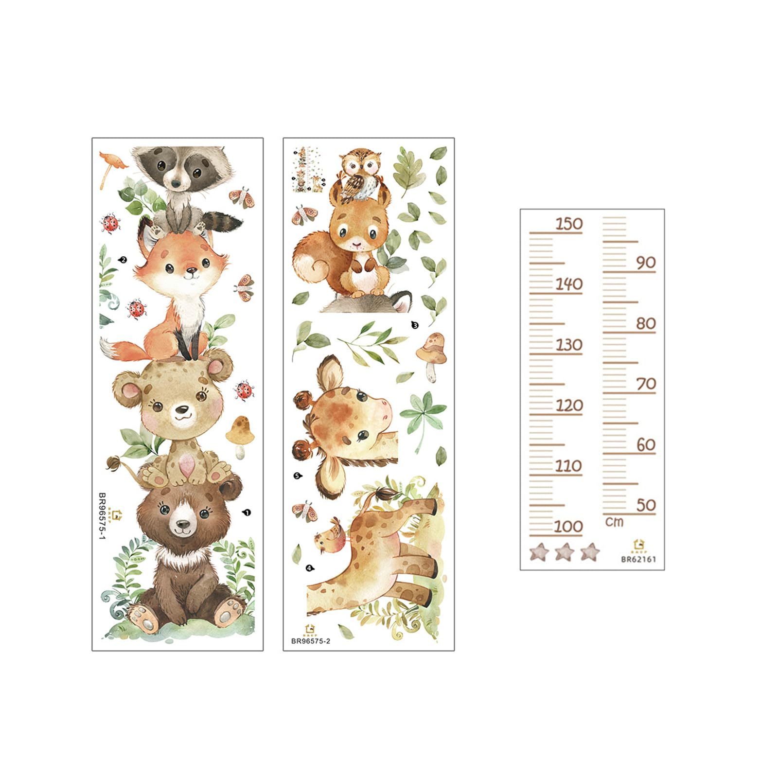 Toise Murale Enfant, Stickers Muraux Chambre Bébé, Règle de Hauteur Enfant, Autocollant Mural Animaux de la Forêt, Sticker Mural de Croissance 50-150 cm, pour Garçons et Filles
