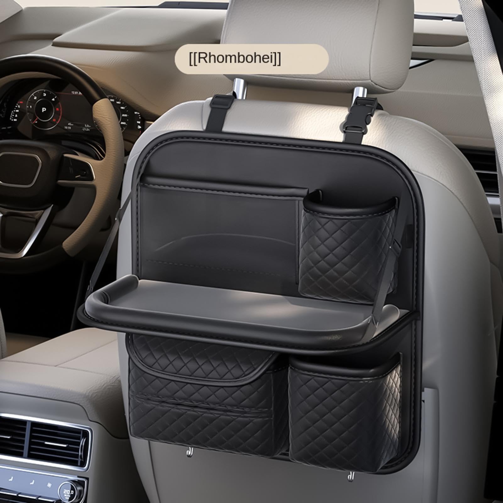 Organizer per sedile posteriore per auto, anti-fuoriuscite, con porta | Organizer posteriore con portabicchieri per telefono, bevande, viaggi su strada, vacanze in famiglia e pendolari