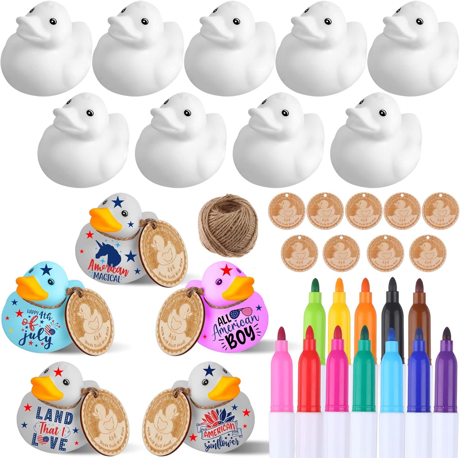 37 Pcs 2 Inch White Blank Rubber Ducks Wooden Cards 12