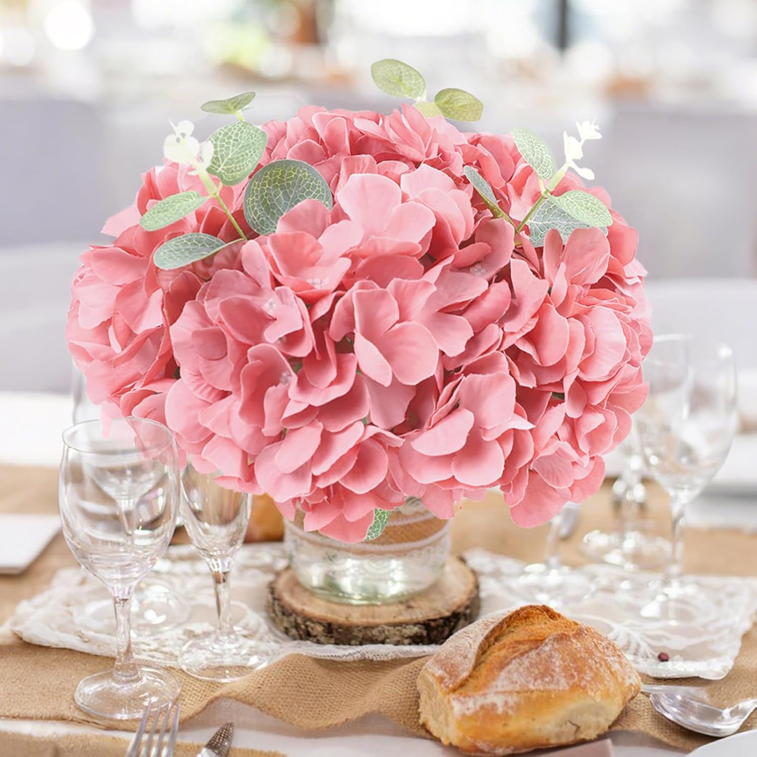 AVIVIHO 65pcs Fake Flowers Dusty Rose Hydrangea Artificial Flowers Bulk (Not Squished, No Steaming Need) Silk Flowers with Stems for Wedding Decor,Home,Baby Shower,Table Centerpieces Decoration - Image 2