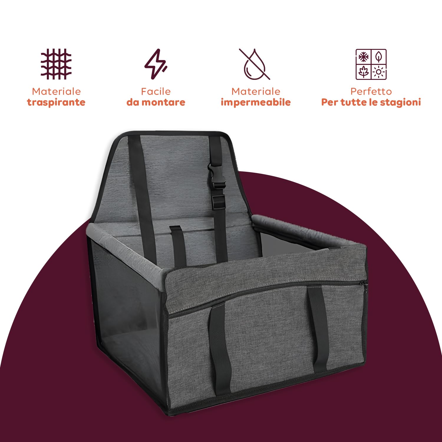Wintem Transport pour Chien de Voiture pour Petite Taille (jusqu'à 5 kg) – Siège Auto pour Chien 28 x 39 x 39 cm avec Laisse de sécurité intérieure – Tissu Oxford imperméable et Respirant – Facile à