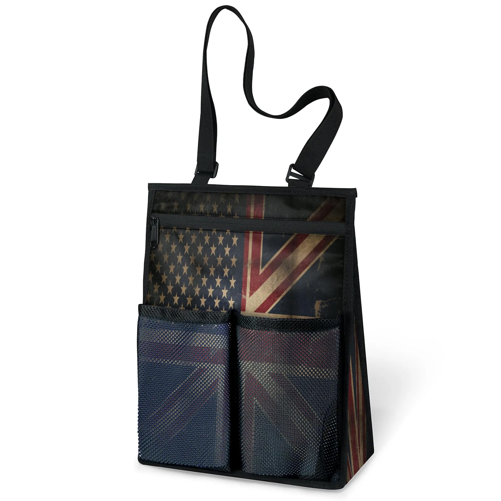 Ourtheme Vintage American British Flag Portable Shower Bag for Travel Gym Camp Beach Tote Shower Caddy Bags Hanging