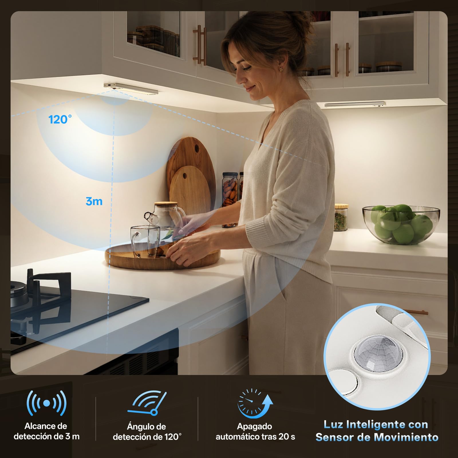 Luz Led con Sensor de Movimiento, 2400 mAh Lámpara Led Recargable
