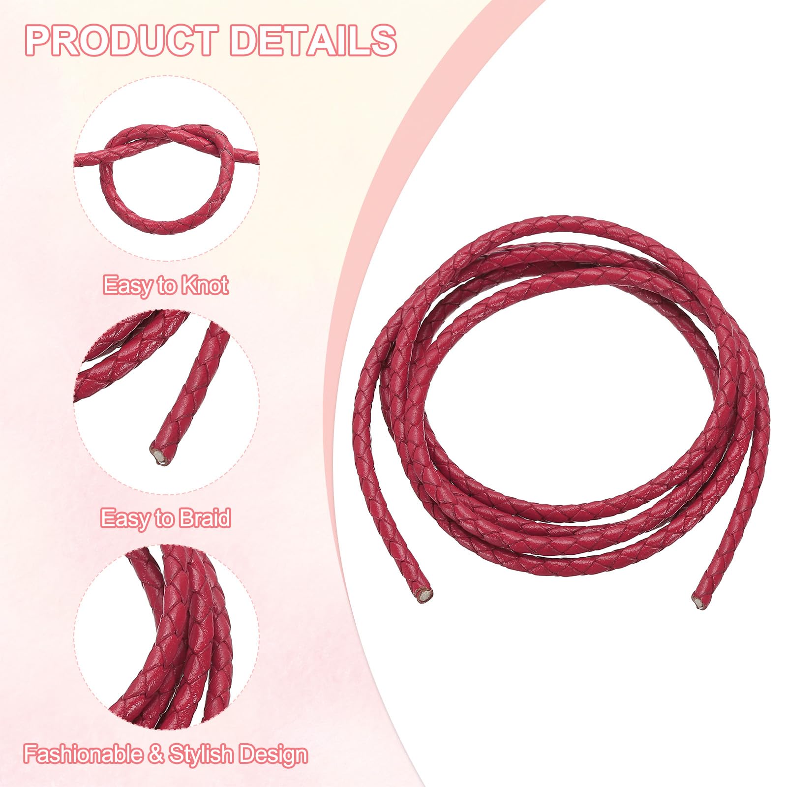 PATIKIL Round Braided Leather Cord - Image 3