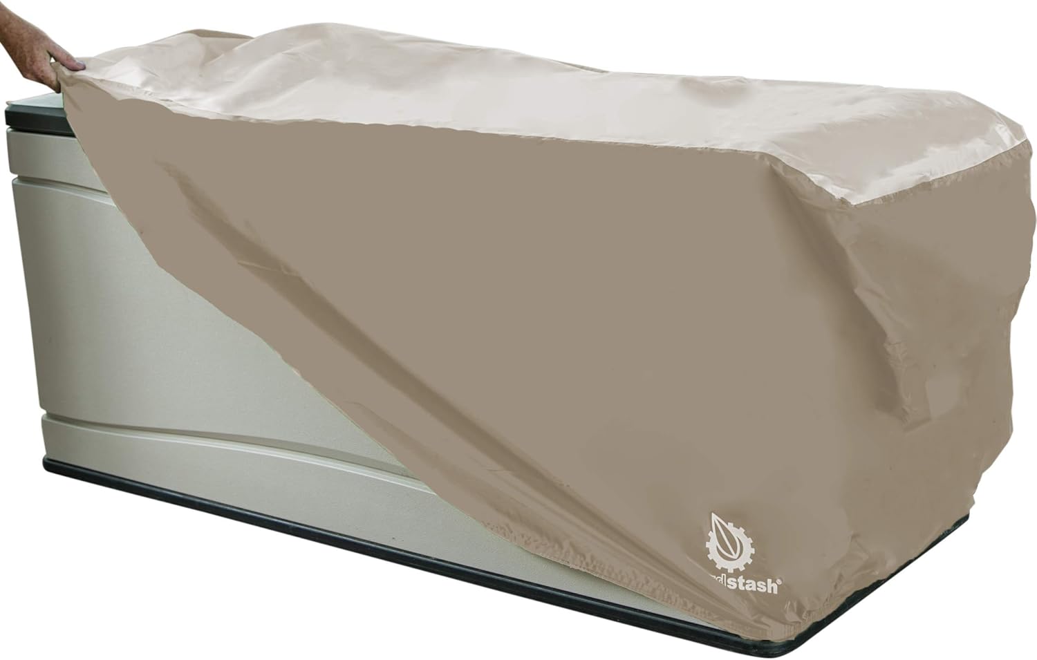 YardStash Deck Box Cover - Heavy Duty, Waterproof Covers for Outdoor Cushion Storage and Large Deck Boxes - Protects from Rain, Wind and Snow - L - Tan