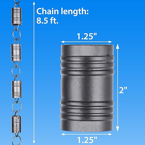 Miniatura 7 de RainChains Pacific - Cadena de lluvia de eslabones de canal de seis esferas de 8.5 pies, aluminio recubierto de polvo negro, repuesto funcional y