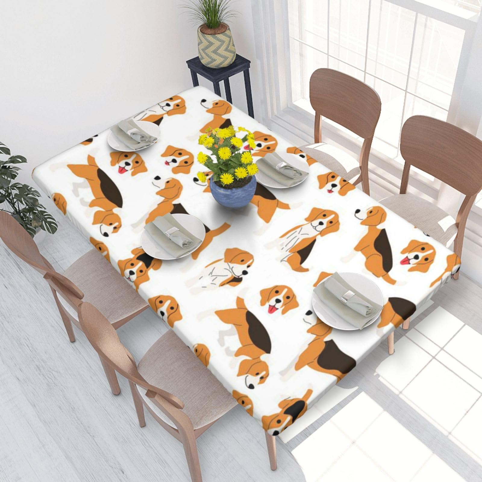 BNVSADC Beagle Dog Printed 4FT Tablecloth 122x76 CM Polyester Kitchen Water Resistant Table Cloth Dining Table Decoration Table Covers