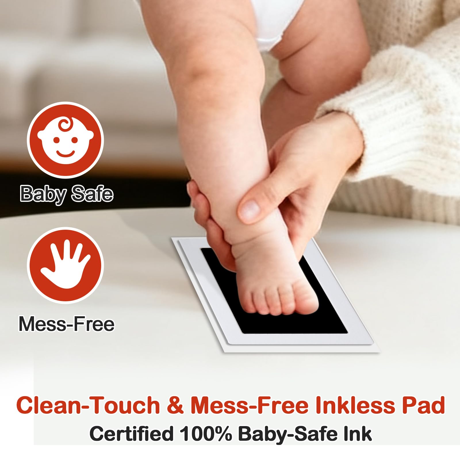 PewinGo XL Size Baby Handprint and Footprint Kit,2 Baby Inkless Print Pads,4 Imprint Cards,Safe for Baby,Baby Footprint Frame,Newborn Keepsake Gifts,Paw Print Kit,Newborn Essentials,Black - Image 3