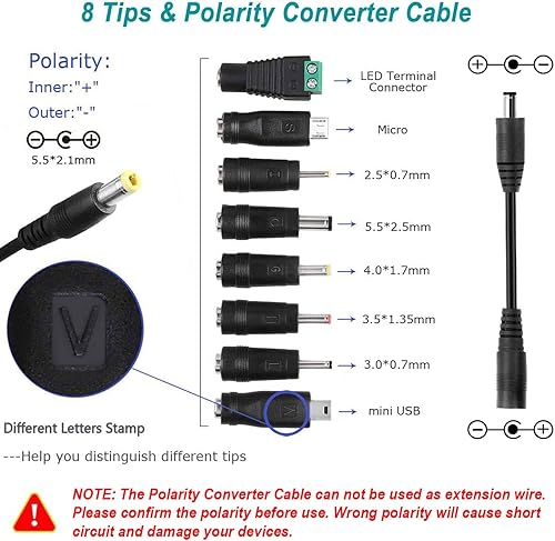 Miniatura 3 de Adaptador universal de fuente de alimentación CC ajustable de 3 V - 24 V 1.5 A 36 W, control de velocidad, pantalla de voltios con 8 enchufes