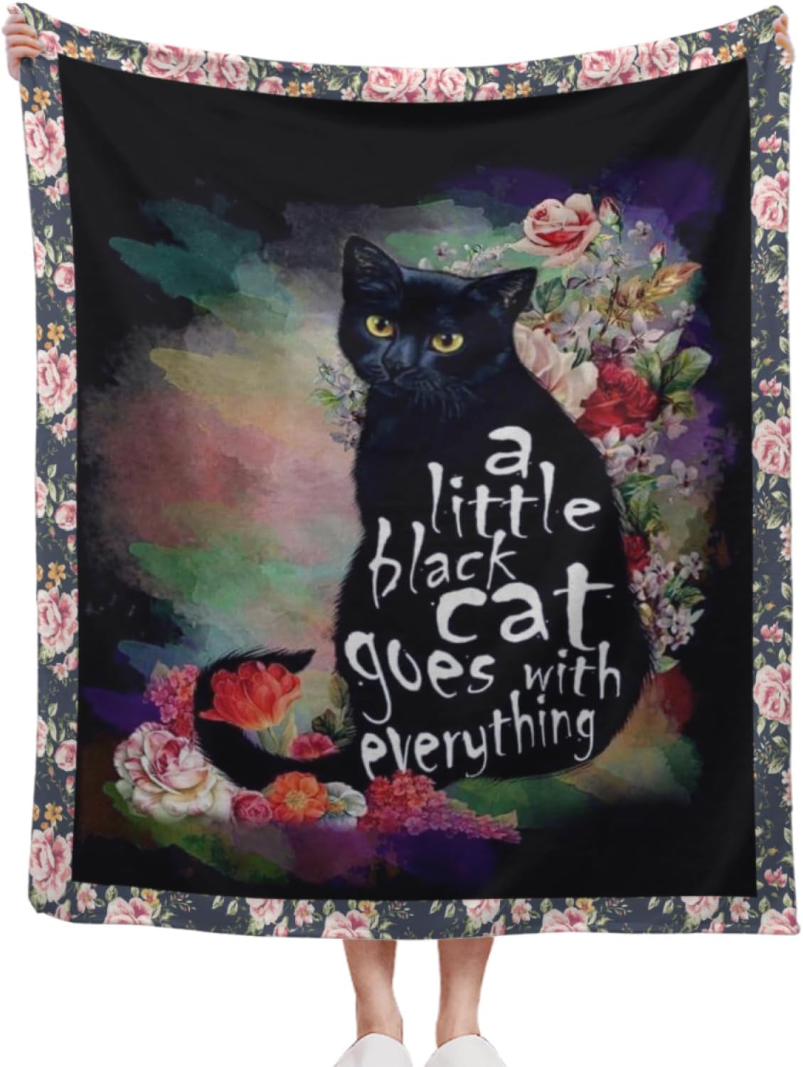 Black Cat Throw Bedroom Accessories Flannel Blanket, Soft Warm Four Seasons Bed Throw Air Conditioning Blanket Sofa Quilt (60''X50'', Black Cat)