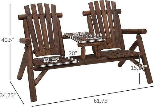 Miniatura 2 de kevinplus Silla Adirondack de madera de 2 asientos, juego de sillas para exteriores con mesa auxiliar central, silla Adirondack de dos plazas al