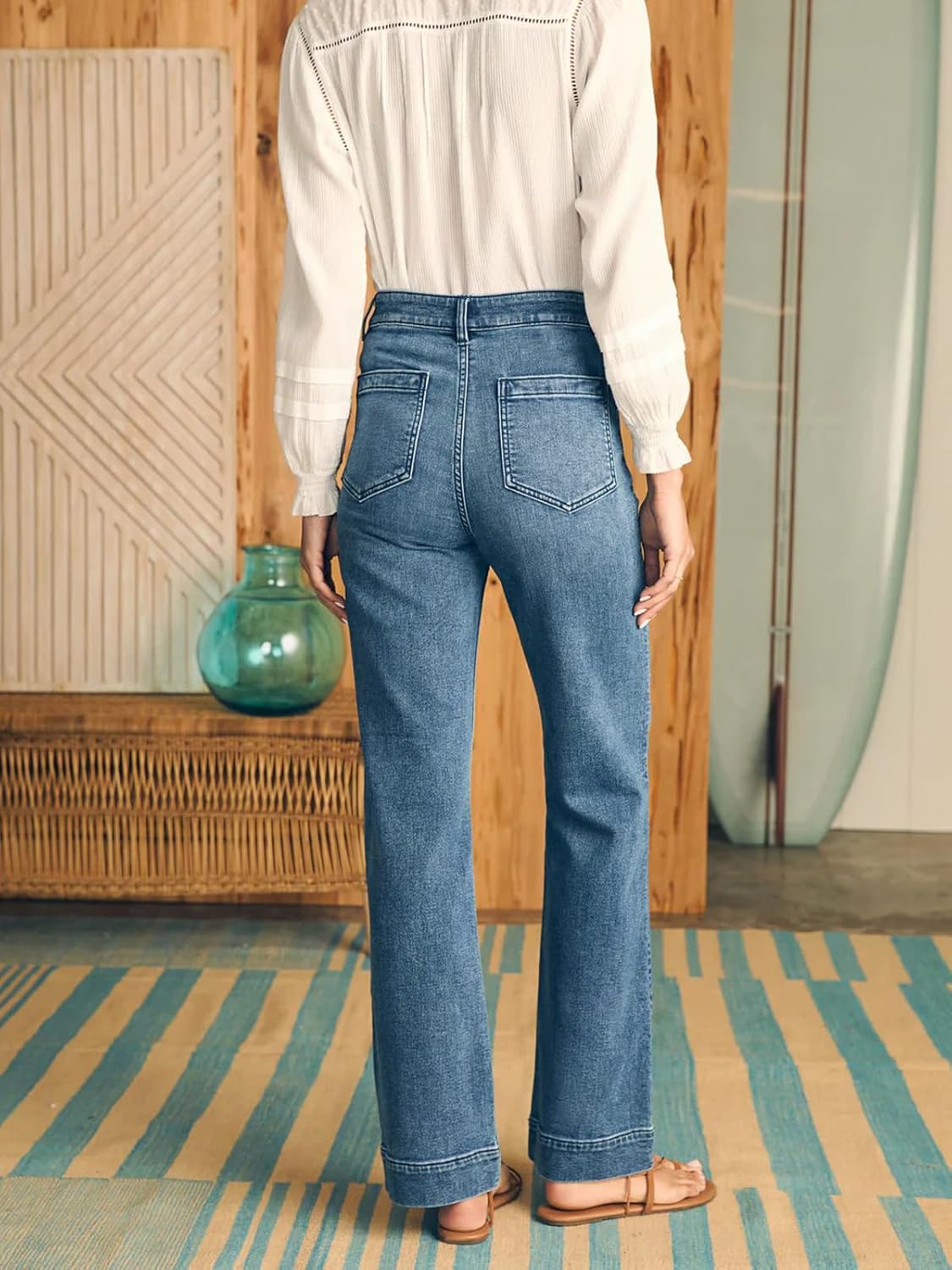 KUNMI Women's Wide Leg Jeans High Waisted Straight Leg Stretchy Denim Pants with Pockets - Image 5