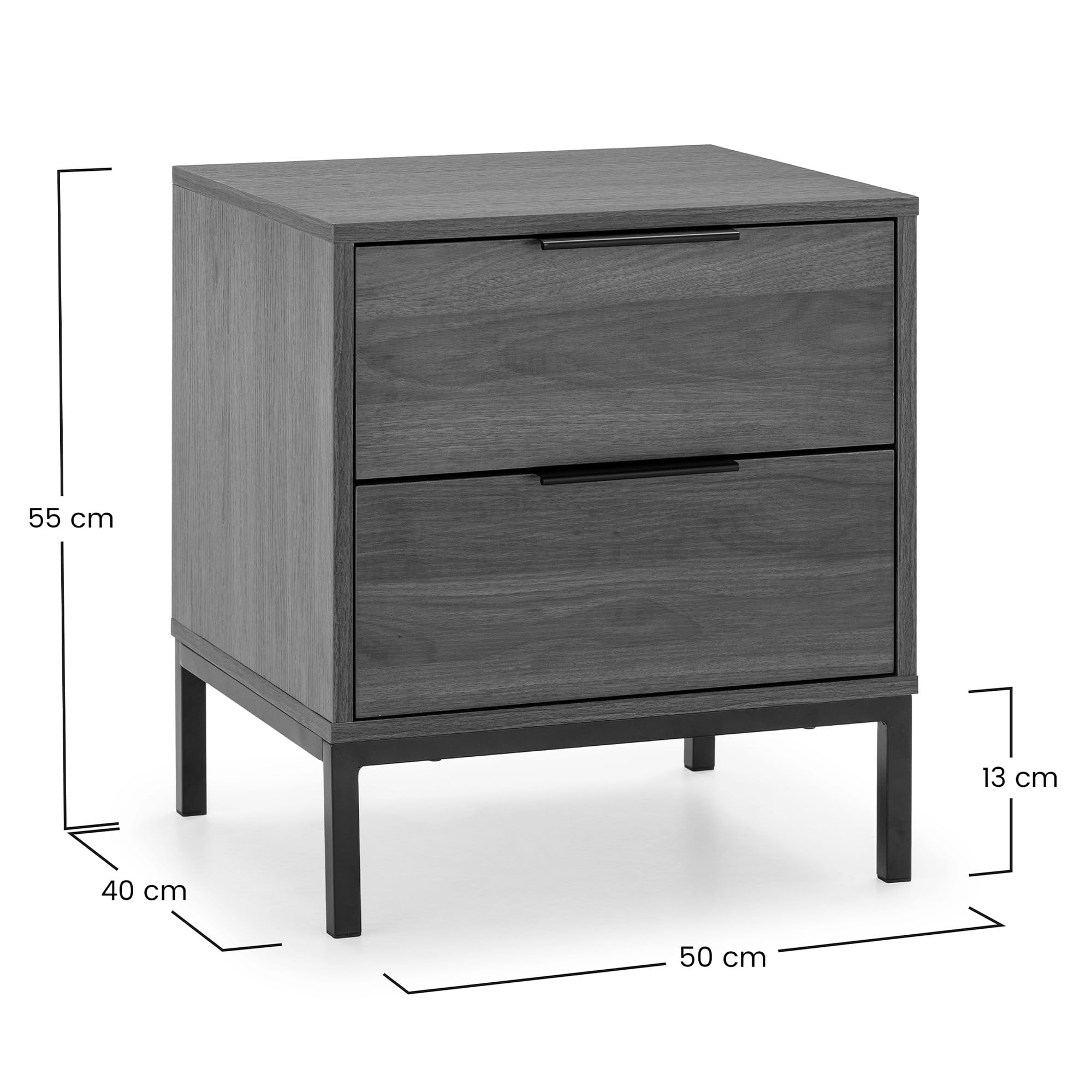 HOMN LIVING Mesita de Noche Auri 2 cajones Color Nogal, 50 cm (Ancho) 40 cm (Profundo) 55 cm (Altura)