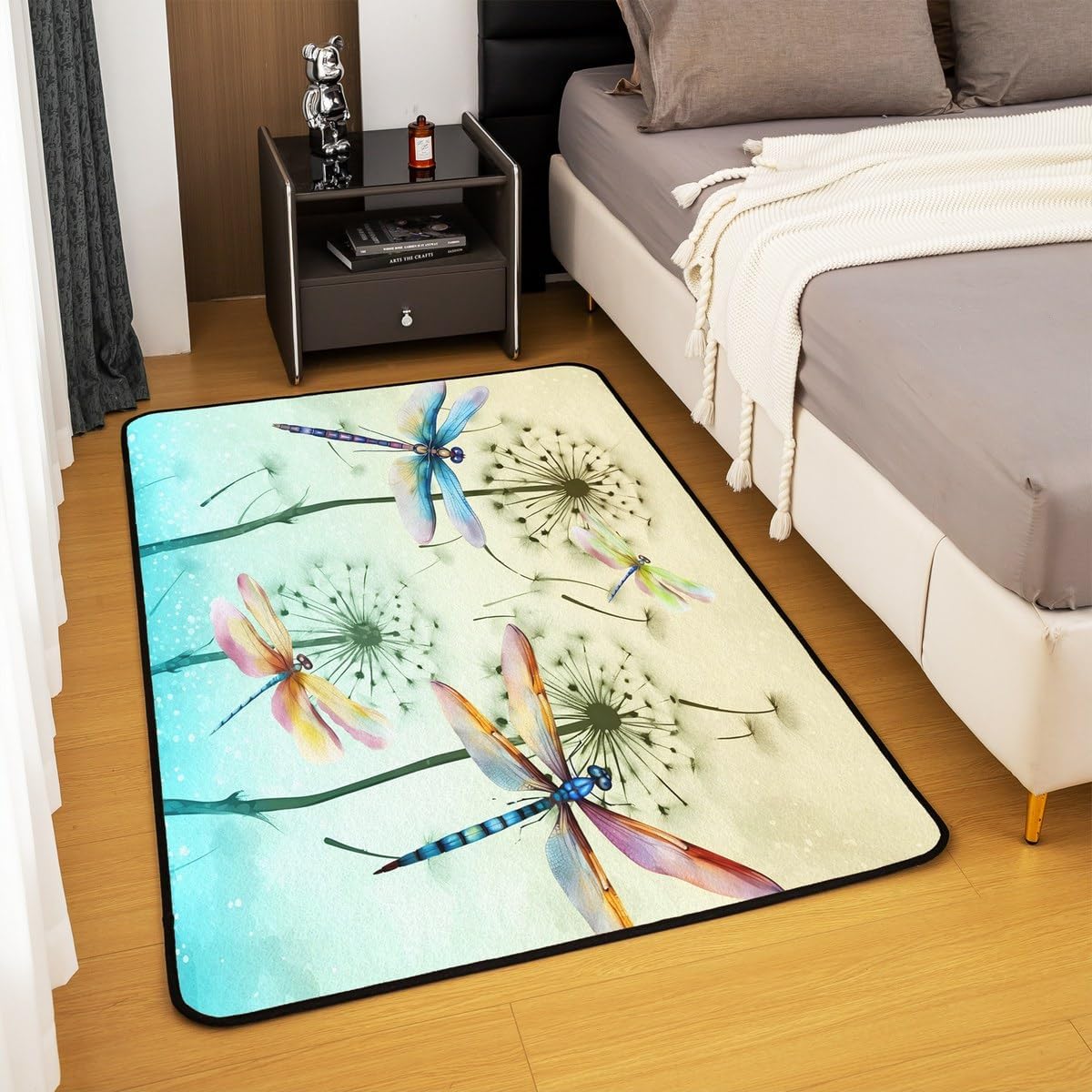 Feelyou Area Rug 5x7 Pretty Dragonfly Living Room Rugs Boys Girls Dandelion for Kids Women Men Ultra Soft Teal Decorative Rug Nutrue Indoor Floor Mat