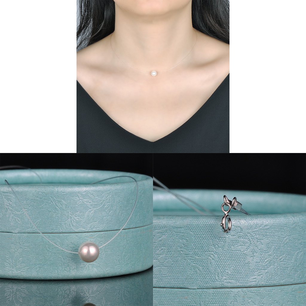 Yumilok Set di 2 collane in nylon, ciondolo in argento Sterling 925, con zircone, con perla, ciondolo per donna e ragazze