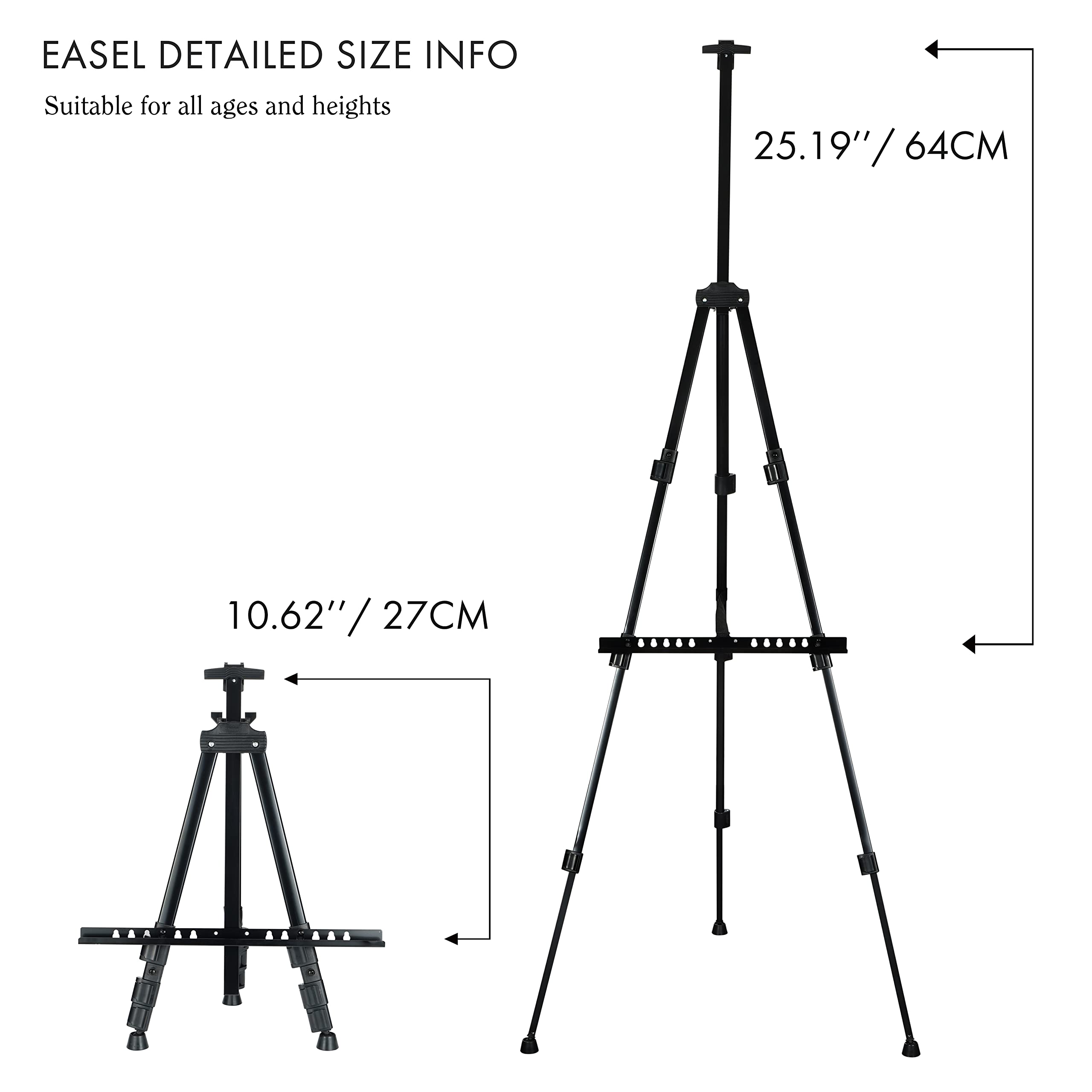Artify 66 Inches Double Tier Easel Stand, Adjustable Height from 22-66”, Tripod for Painting and Display with a Carrying Bag, Pack, Black