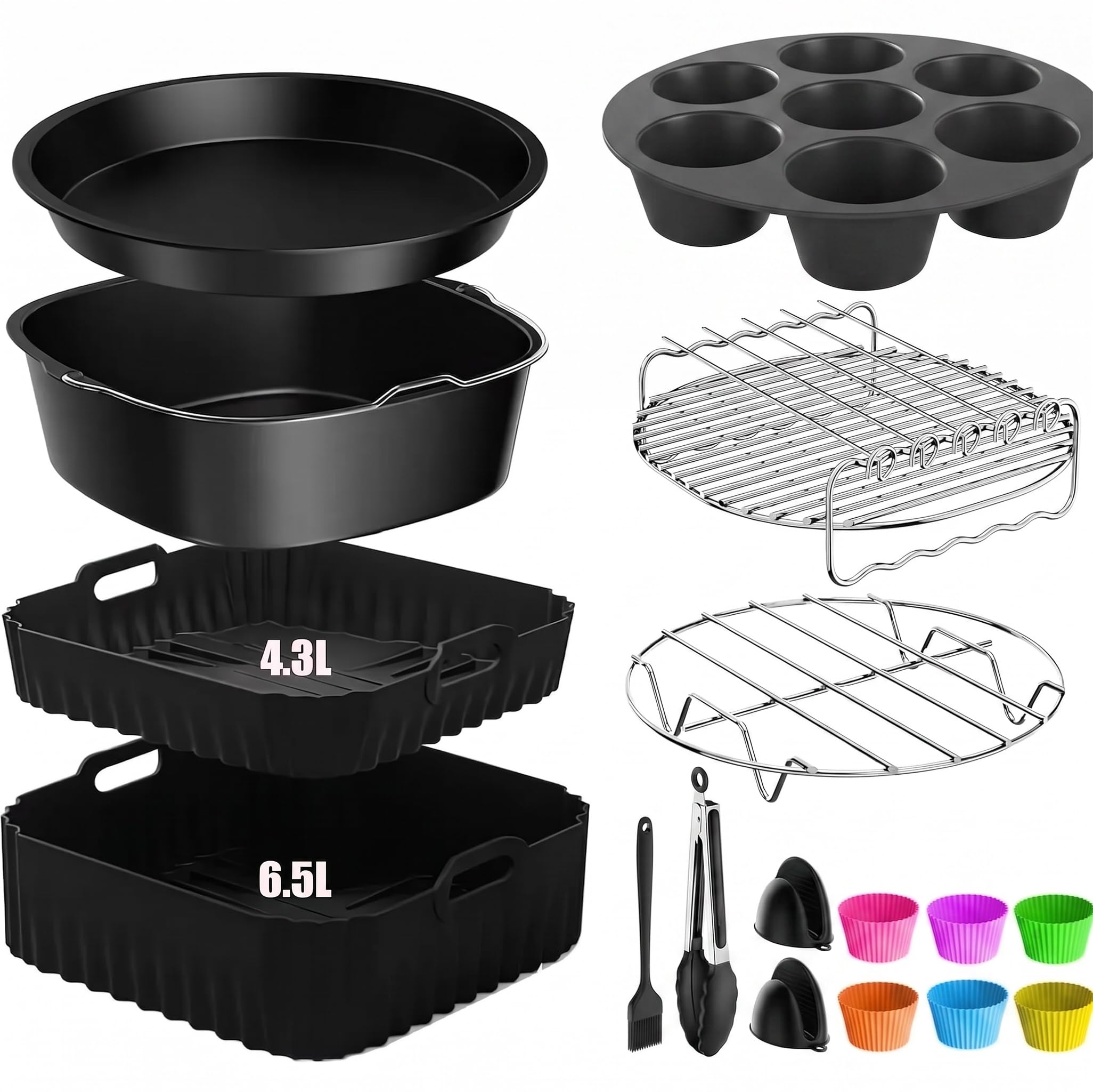 Akcesoria do Frytkownicy na Gorące Powietrze Cosori Turbo Tower/Pro/Smart | 16-Częściowy Zestaw Akcesoriów do Frytkownicy Airfryer 6,5 l/4,3 l Double Stack Air Fryer Silikonowa Wkładka