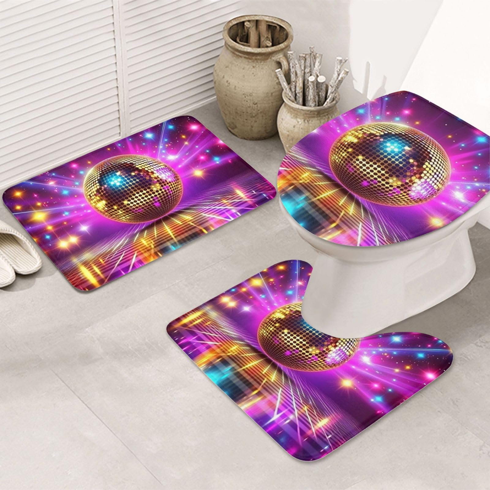 Evita caídas con la alfombrilla de baño de bola de discoteca antideslizante y juego de 3 piezas