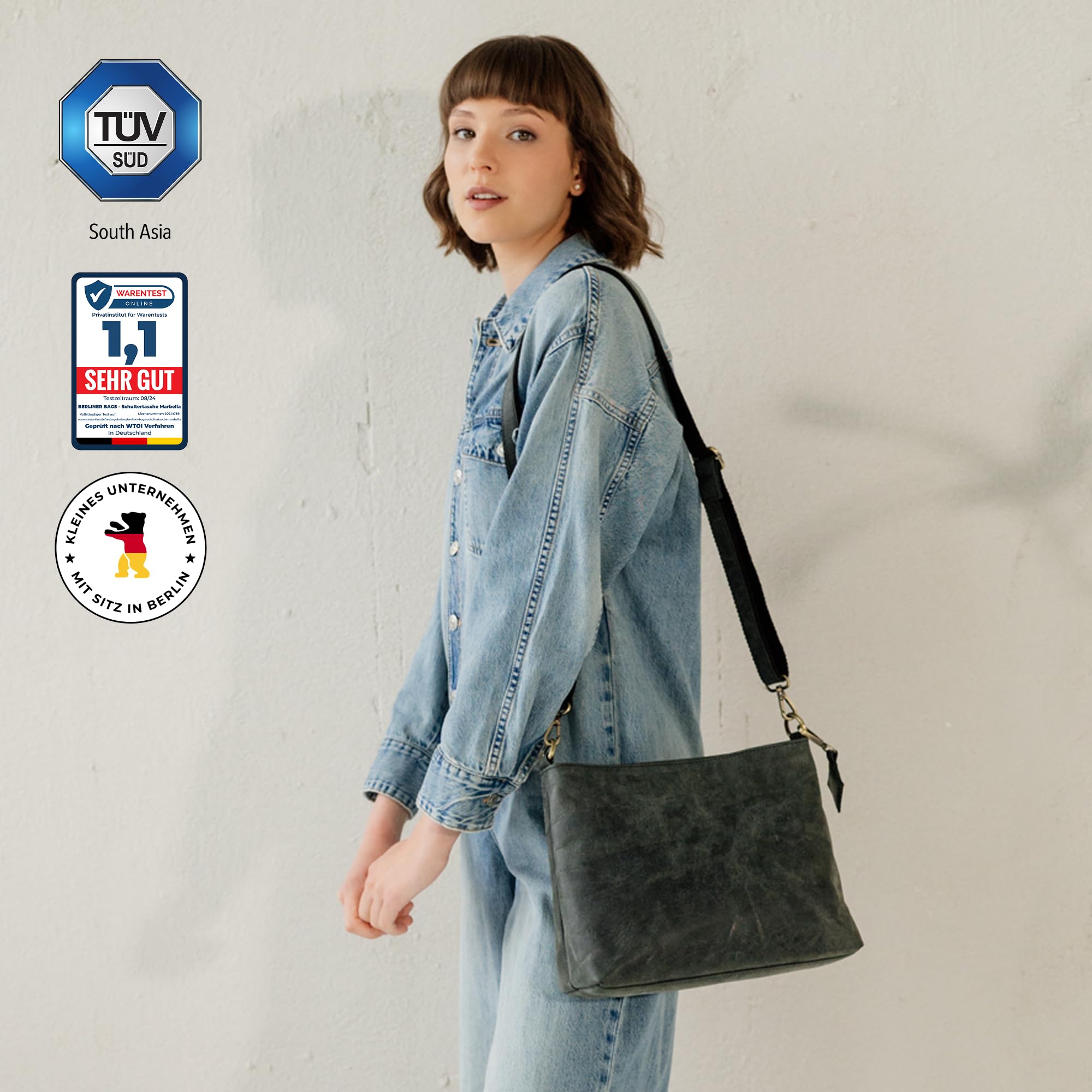 Berliner Bags Vintage Umhängetasche Marbella M, Große Schultertasche Crossbody Bag aus Leder, Handtasche für Damen