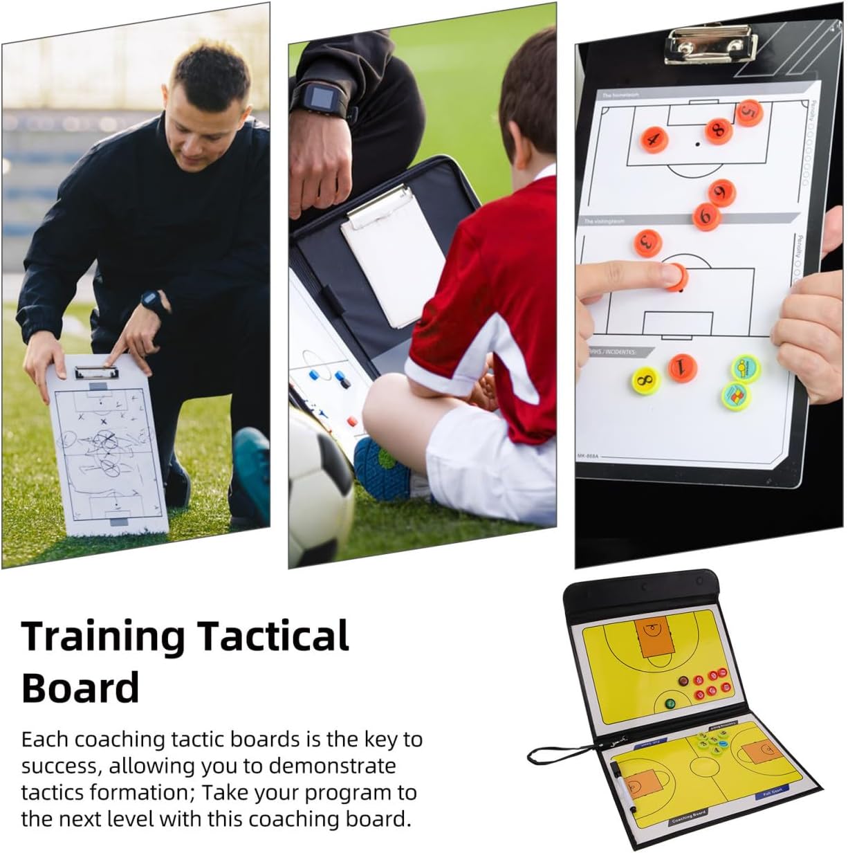 3-fold Basketball Football Training Board, Reusable Dry-Erase Tactical Strategy Clipboard for Sports Training and Match Planning, Lightweight Portable Instructor Gear for Youth