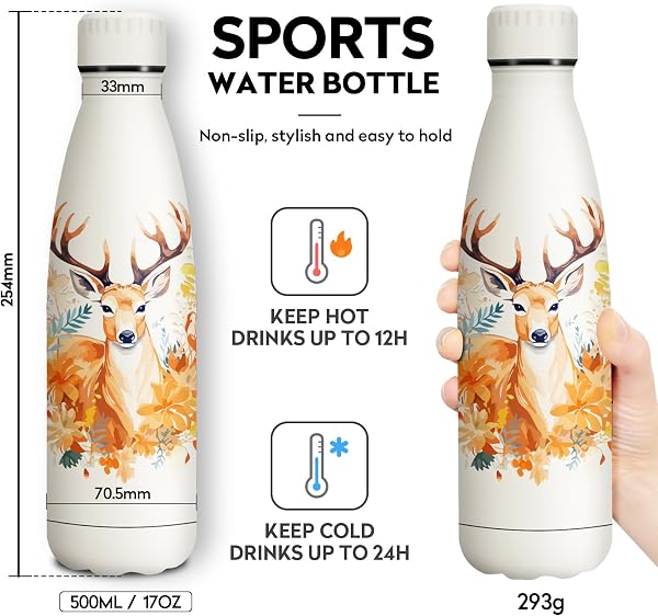 Insulated Water Bottle, 500 ml, Double Walled, Personalized Insulated Bottle, BPA-Free Stainless Steel Water Bottle for Adults, School, Fitness - 4