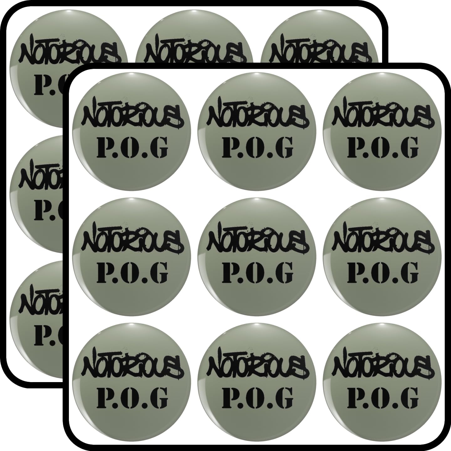Notorious POG Parody Text Design - Funny Meme Humor Gift - Round Gift 2 Inch 18-Pack Waterproof Vinyl Decals