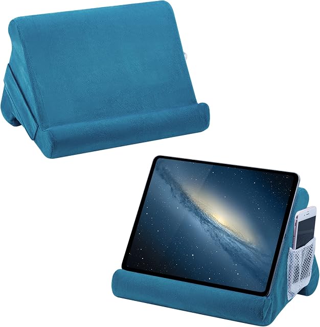 Mcbazel Tablet Pillow Stand for IPad Cushion Stand, Soft Multi-Angle Phone Pillow Lap Stand Holder for Tablet/iPad/E-Reader - Lake Blue