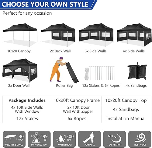 Miniatura 7 de Tooluck Tienda de campaña desplegable de 10 x 30 pulgadas con 8 paredes laterales, tienda de campaña resistente al agua, para bodas, fiestas,