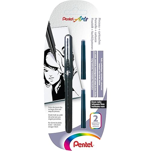 Pentel Pocket Brush Pen Brush Pigment Refillable Black Ink 1 pinceau + 2 recharges Black
