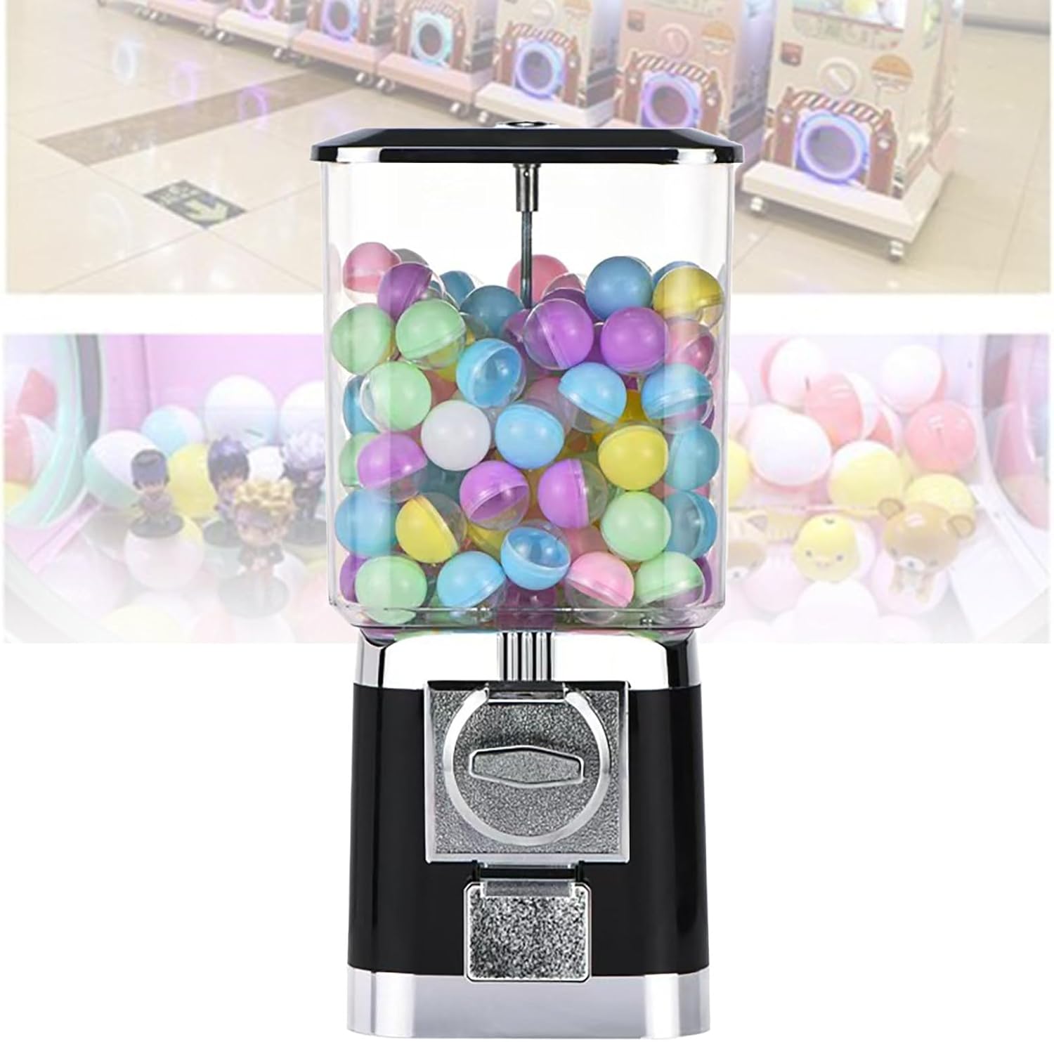Vending Machine with 200 Toy Capsules - Commercial Gum Dispenser, Stable Sweet Machine for Balls, Grey Capsule Shells, Perfect for Kids' Entertainment & Events