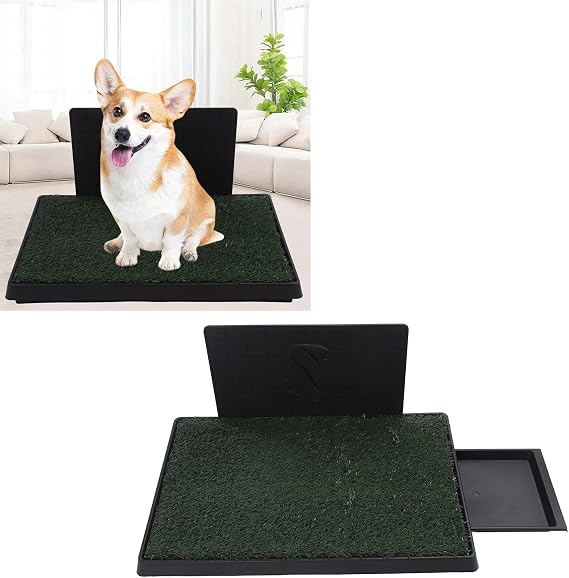 Dog Grass Pee Pads, Reusable Puppy Training Mat, 3 Layer System Artificial Grass Potty Tray with Drainage Base, Indoor Pet Toilet for Small Dogs, Easy to Clean Fake Grass Litter Bo (Large Size with