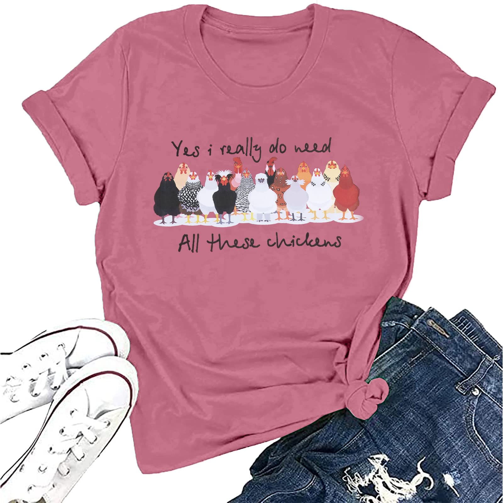 BANGELYChicken Mom Shirts Women Chicken Tender Shirt Chickens Lover Tee Cute Farm Animal Graphic Tees Country Casual T-Shirt