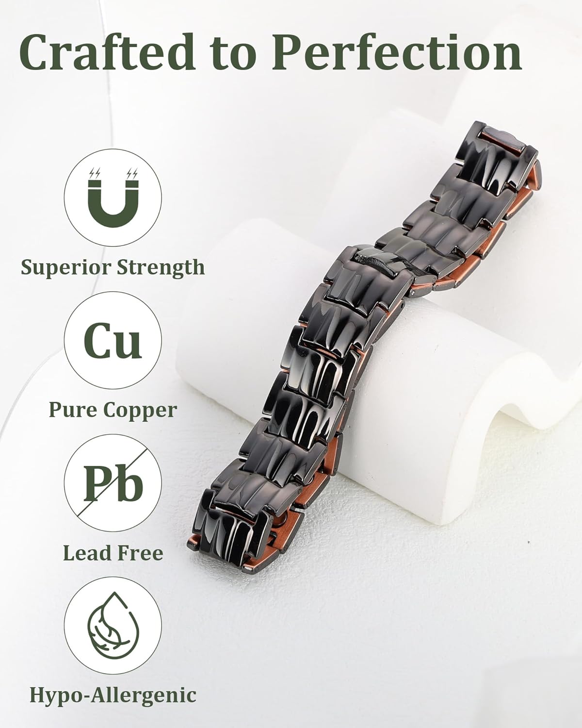 Fashtour Copper Magnetic Bracelet for Men, 2X Strength 99.99% Pure Copper Bracelet with Powerful Magnets and Sizing Tool - Image 2