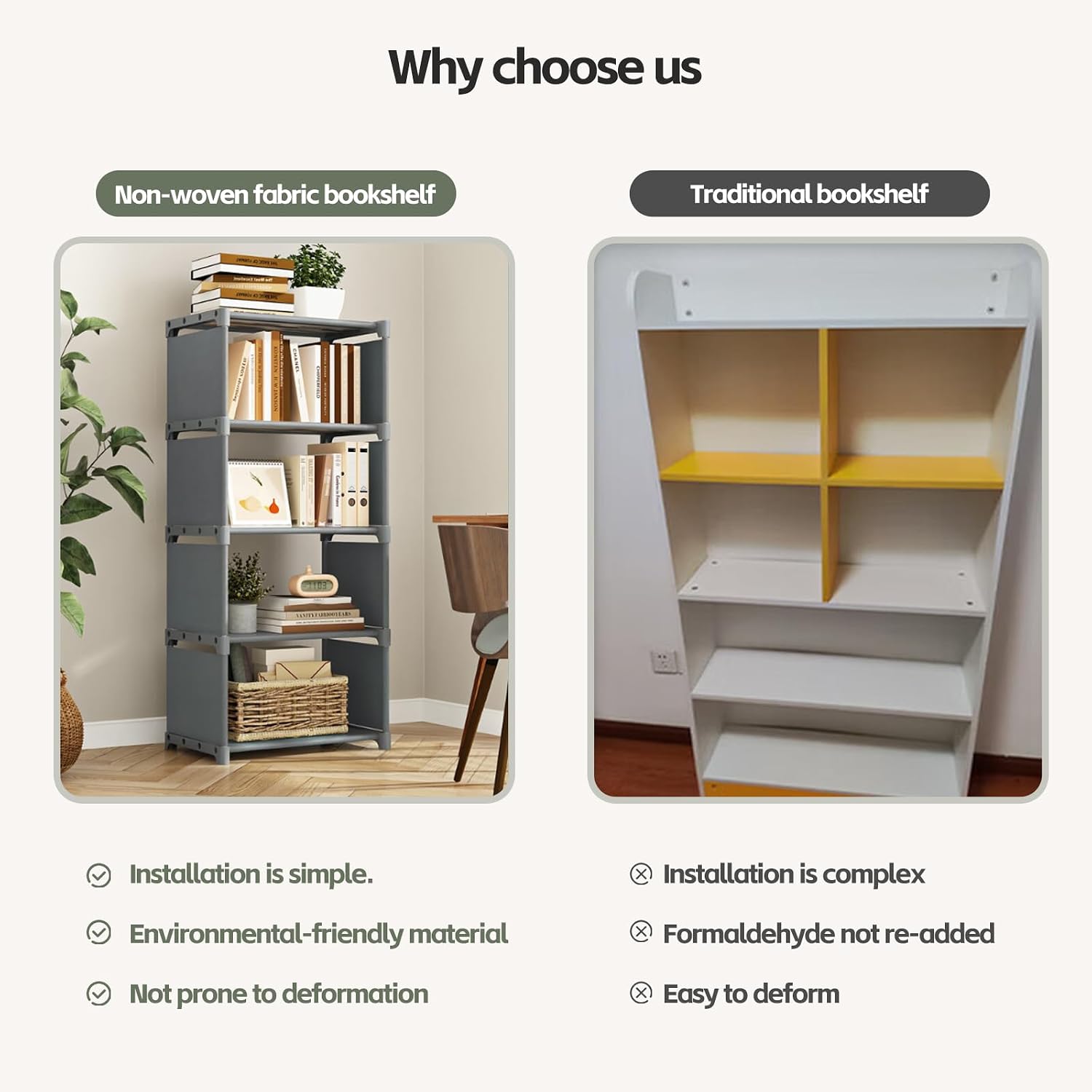 4-Cube Storage Organizer Shelf – Tool-Free Assembly Cube Bookcase for Bedroom, Closet & Small Spaces, Bookshelf Organizer for Kids’ Clothes & Nursery