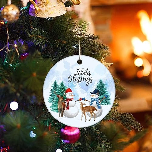 Miniatura 3 de Christmas Tree Ornaments Winter Blessings Christmas Ornament Keepsake Ornament Home Decor Forest Hanging Pendants Round Ceramic Xmas Ornaments