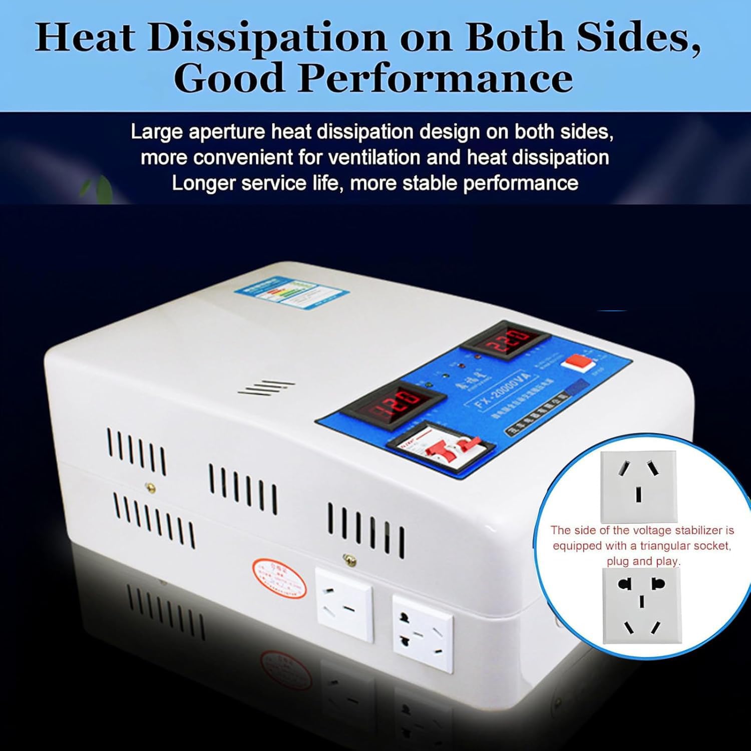 Automatischer Spannungsregler für Haushalt (einphasig), intelligenter Spannungsstabilisator,Eingangsspannung 120–270V,Ausgangsspannung 220 V,Digitales Dual-Display,Schutzschalter 15000W