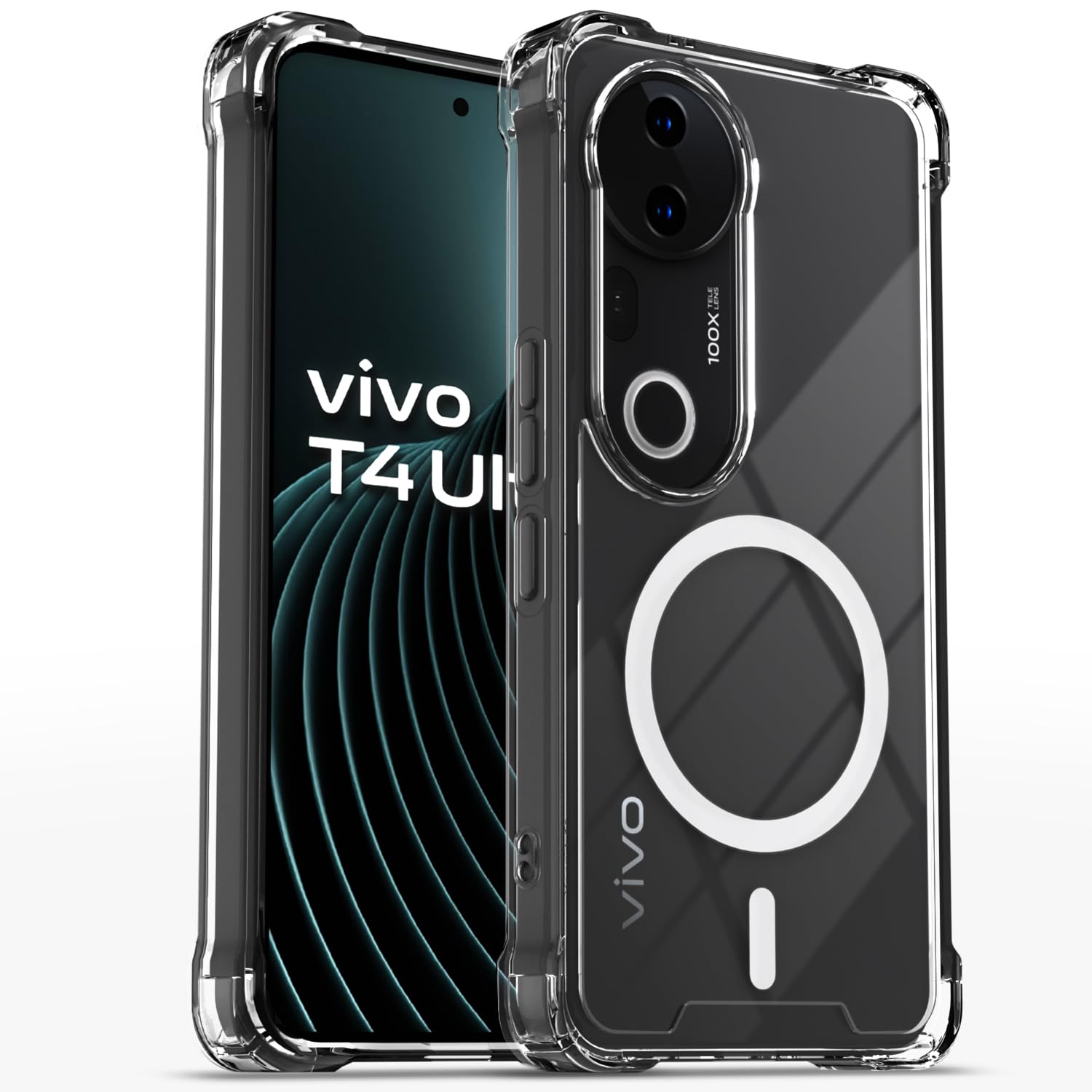 Amazon Basics Back Cover for Vivo T4 Ultra 5G Mag-Safe Shockproof PC + TPU Protective Case Magnetic Support Bumper Case (Transparent Mag-Safe)
