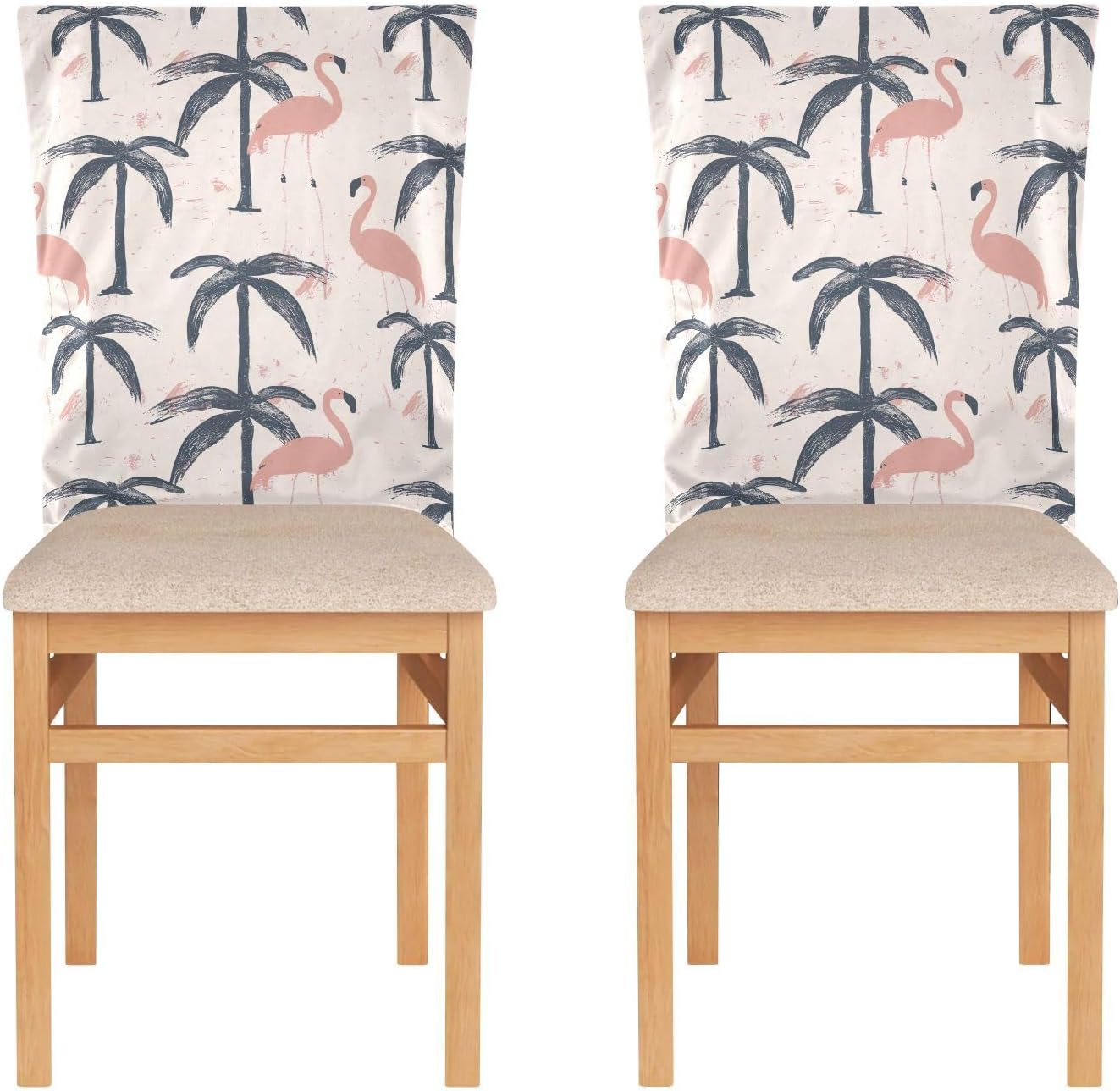 ALAZA Flamingo Palm Trees Chair Back Cover Set of 6, Washable Reusable Removable Chair Slipcovers Decorative Chair Cover for Home Kitchen Wedding Party
