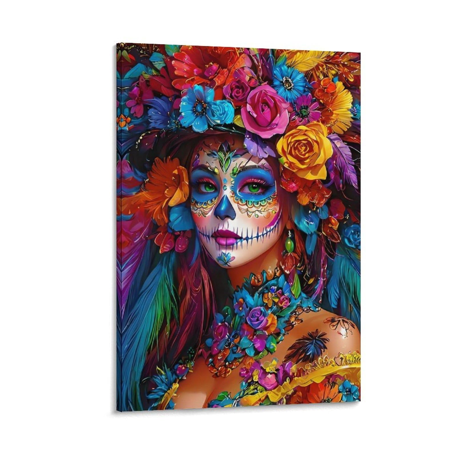 DHBANEIOK Day of Dead Woman Poster Artwork Canvas Prints Picture Modern Wall Art Picture Wall Hanging for Home Decorations 20x30inch(50x75cm)