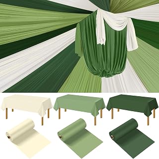 Blulu 3 Rolls 40 in x 100 Ft Sage Green Tablecloth Roll Green White Plastic Table Cover Disposable DIY Big Top Tent Backdrop Curtains for Wedding Bridal Birthday Baptism Baby Shower Party Decorations