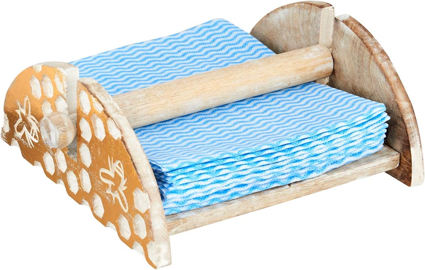 Up To 40% OFF Foldable Napkin Holder - Wooden Farmhouse White Honey Bee Kitchen Decor Napkin Holder for Tables - Napkin Holder with Weighted Arm - Modern Flat Napkin Holder - Bar Bathroom Napkin Holder