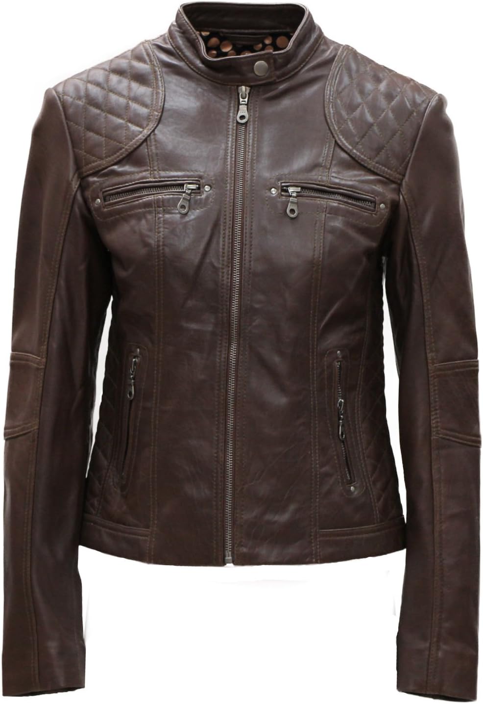 Ladies Real Leather Biker Jacket