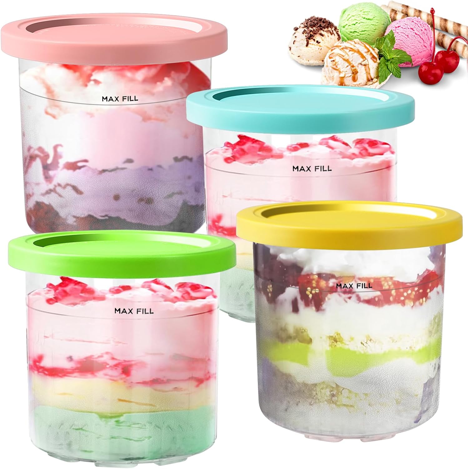GHQYP Creami – Pintas De Lujo Para Contenedores De Helado Creami Ninja Recipientes De Helado Seguros Y A Prueba De Fugas Para Maquina De Helados