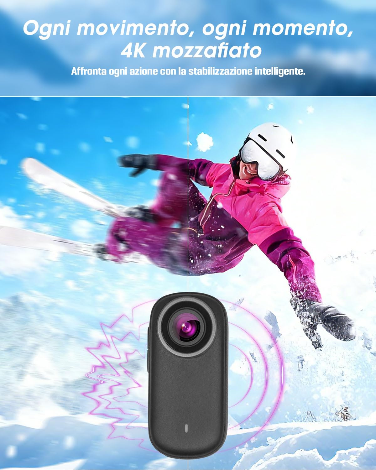 Action Cam 4K, Mini Body Cam con Scheda SD da 64 GB, Impermeabile Fino a 30 m, Autonomia della batteria di 180 minuti, grandangolo da 150° e display da 1,47 pollici, Videocamera vlog