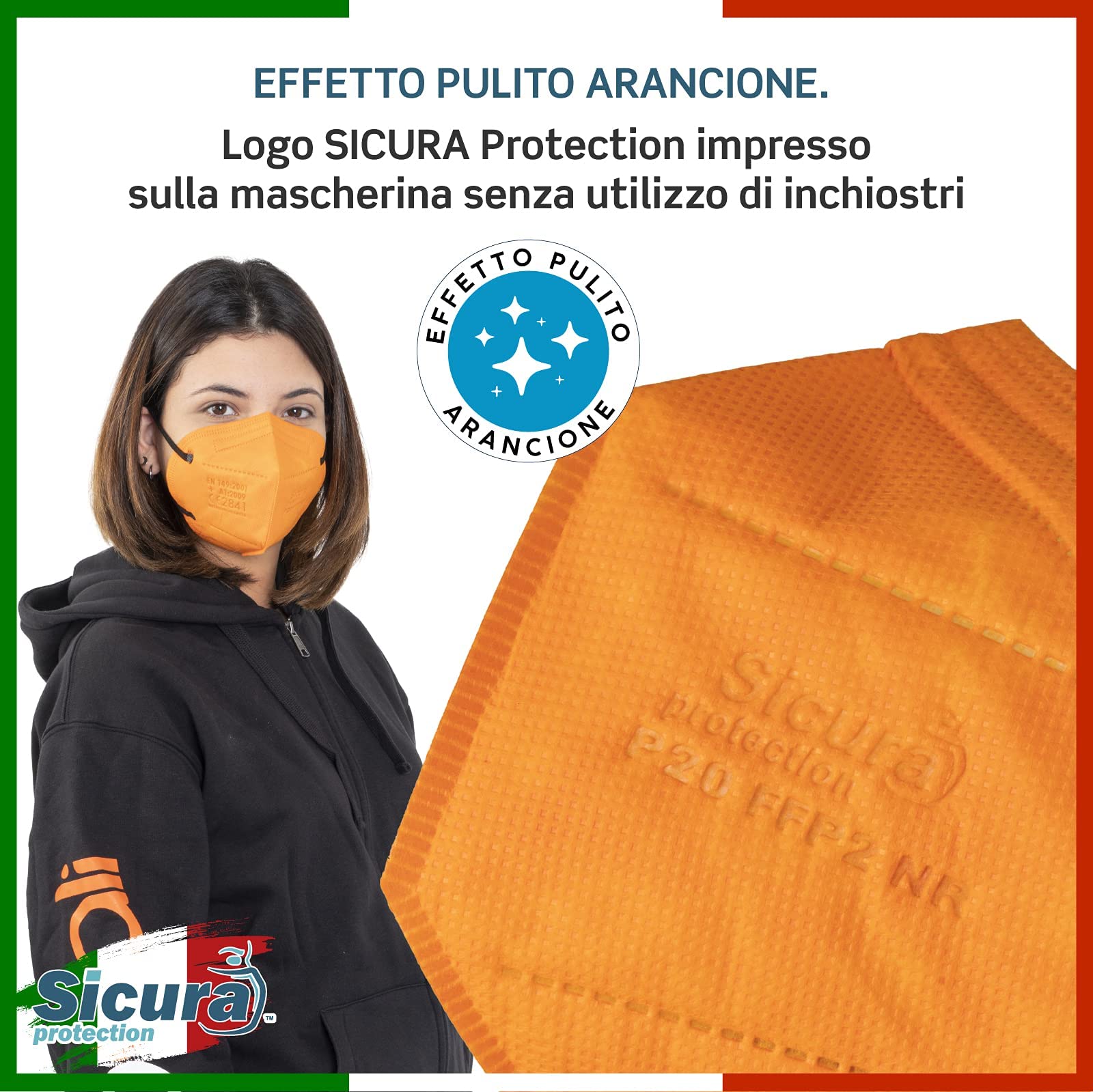 50 Masques FFP2 SICURA - Certification CE - BFE ≥99% - Élastiques Noirs - Fabriqués En Italie