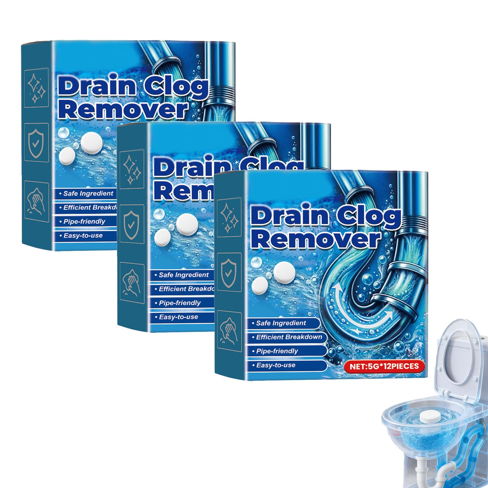 2026 New Strong Drain Effervescent Tablet, Drain Unblocker for Kitchen Sink, Cleaner for Bad Smells Tablets Foaming Smell Eliminator Removes Hair Grease & Soap (3 pcs)