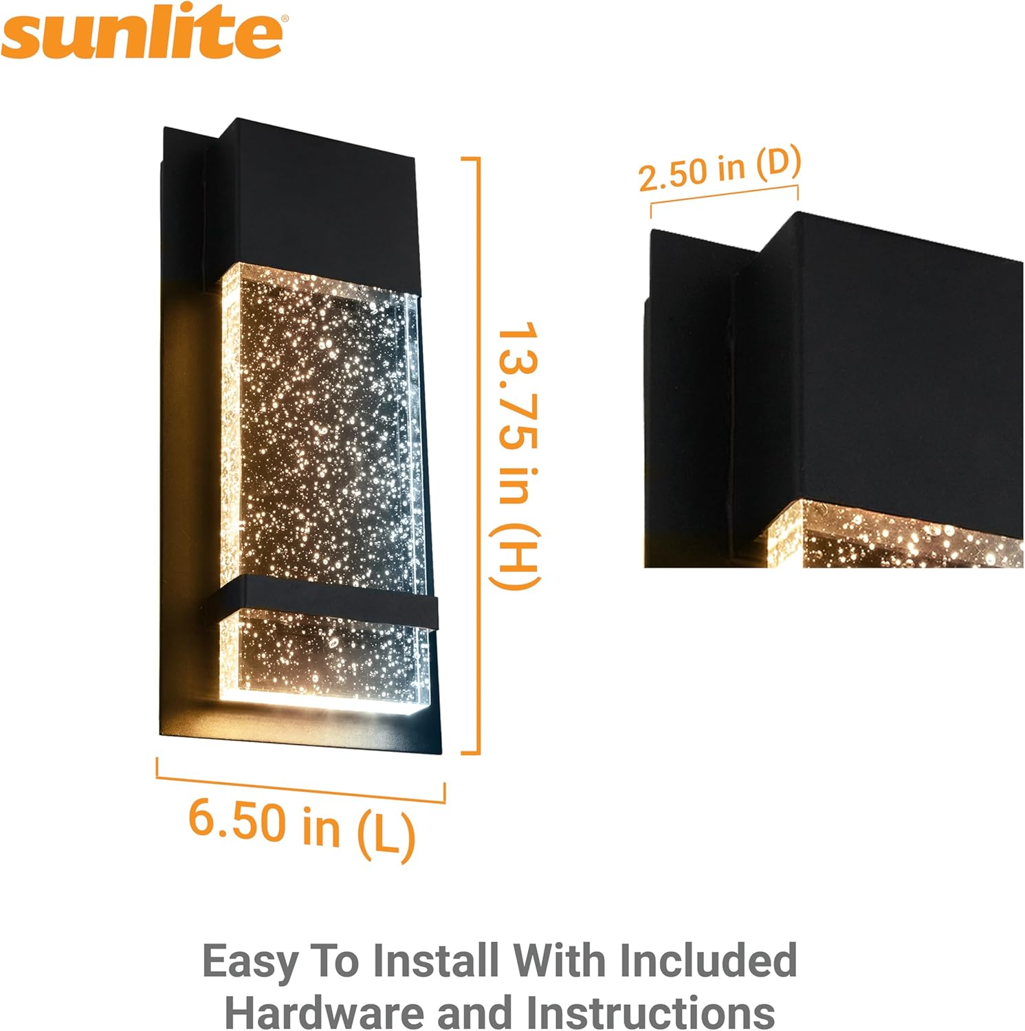 Sunlite 6.5-Inch LED Outdoor Raindrop Wall Sconce Light Fixture, 12 Watts (60W=), 600 Lumens, Color Selectable 30K/40K/50K, Dimmable, 120V, ETL Listed, Black, for Patios, Garage & Entryway Use