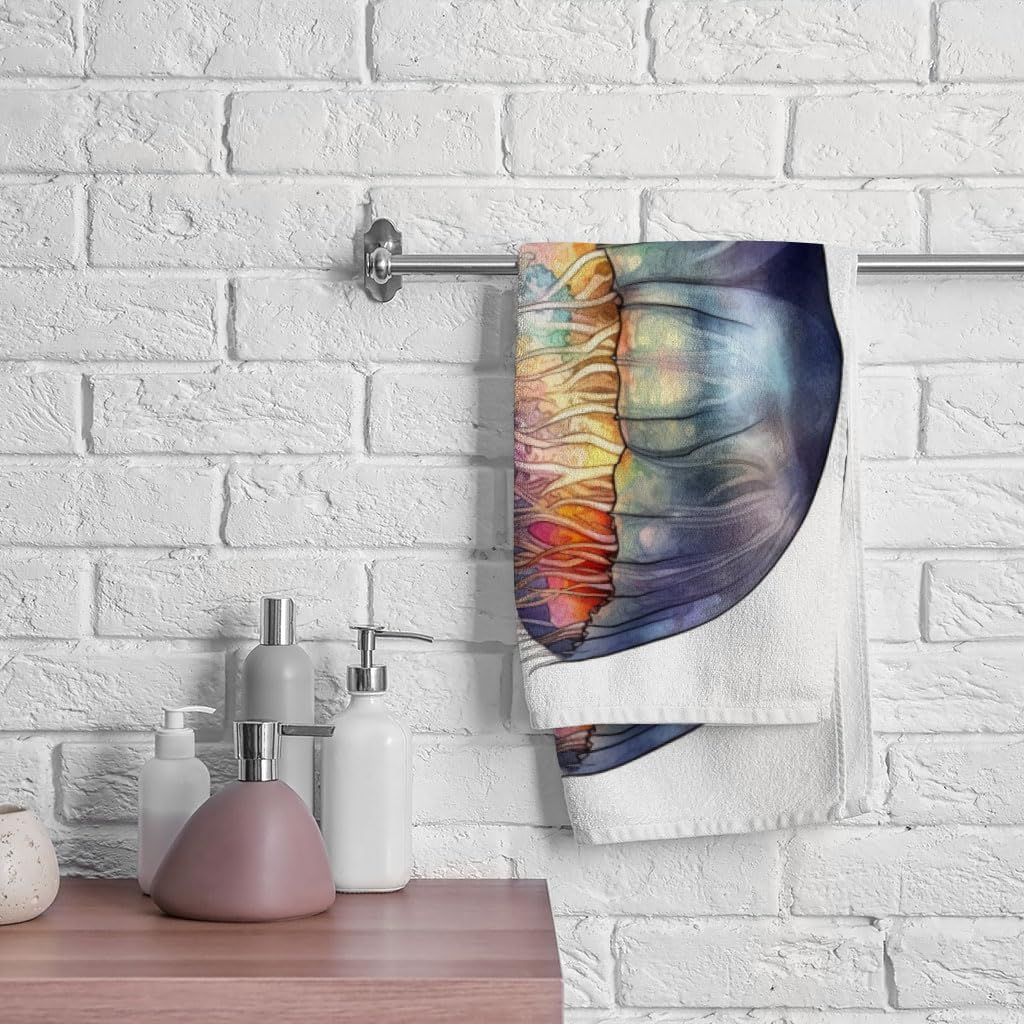 Watercolor Jellyfish Polycotton Towel - Jellyfish Lovers Gifts - Cute Bathroom Items - 36 x 72 inches
